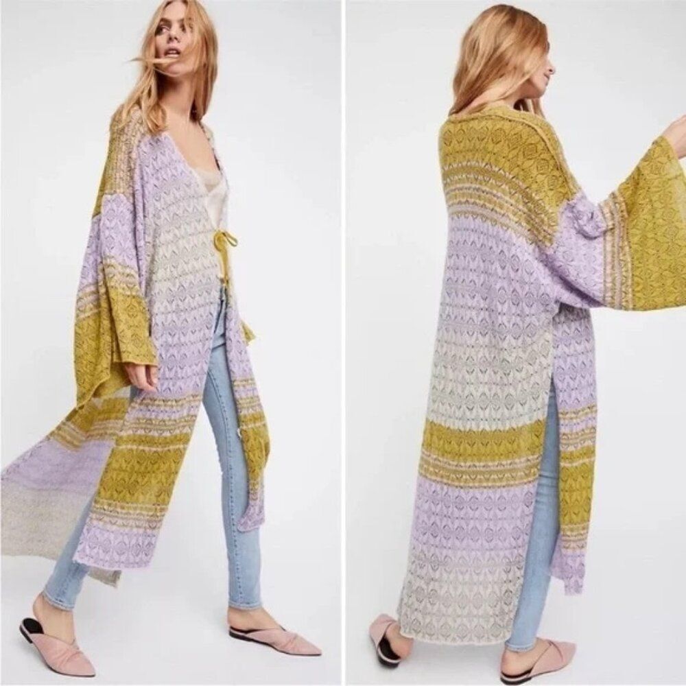 Free People Midnight Reflection Cardigan maxi Sweater Duster Bell sleeve XS